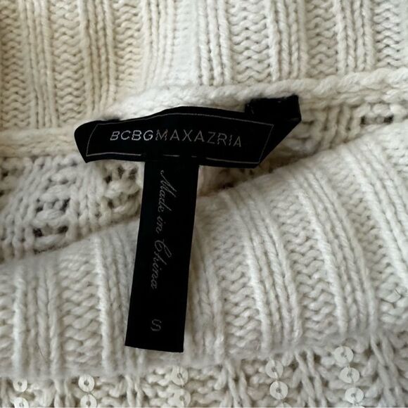 BCBGMaxAzria Gardenia Cream Sequin Merino Wool Mock Neck Tunic Sweater Sz Small - Picture 5 of 15